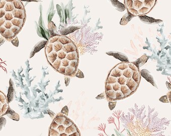 Turtles Fabric, Cotton Fabric, 100% organic cotton poplin