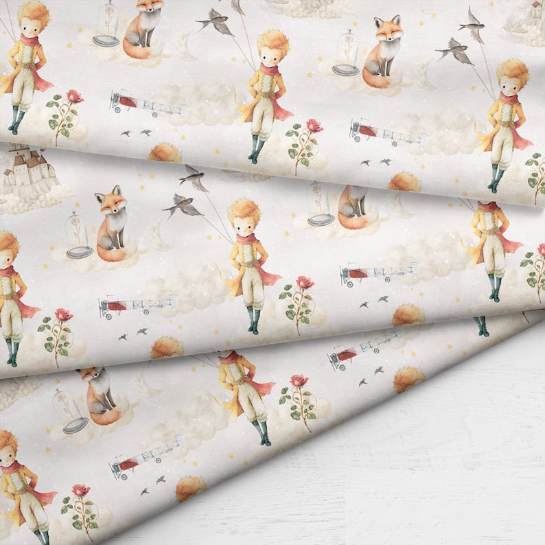 The Little Prince Fabric, Tissu en coton, Popeline de coton 100% biologique Addams image 2