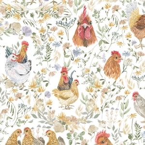 Galline e galli, Tessuto di cotone, Popeline di cotone biologico 100% , tessuto per bambini