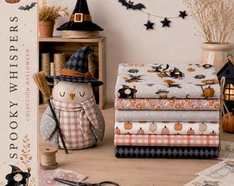 Patchwork Fabric Pack, Fat Quarters Bundle or 50 cm Cut, 100% Organic Cotton Spooky Whispers