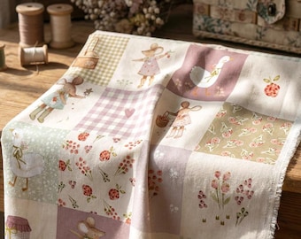 Eco-friendly cotton fabric, Little Mice, exclusive design, available in various fabrics for sewing and patchwork.