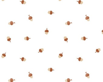 Children's Fabrics, Cotton Fabric, 100% Organic Cotton Poplin, Fabrics by the Meter, Autumn Fabric, Nature Fabric, Acorns