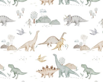 Dinosaurs Fabric, Cotton Fabric, 100% organic cotton poplin