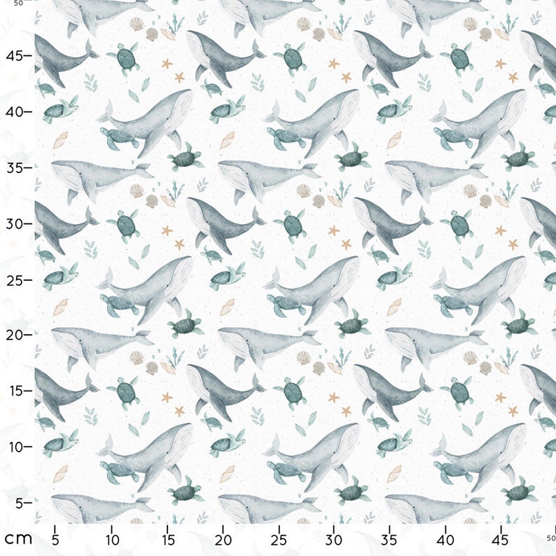 Tela Ballenas, Tela de algodón, popelina 100% algodón ecológico imagen 3