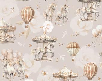 Carousel fabric, Children's Fabrics, Cotton fabric, 100% organic cotton poplin