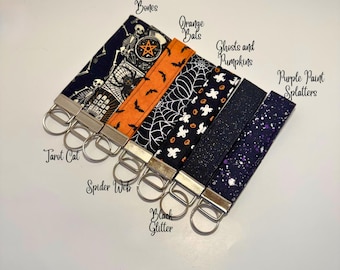 Halloween Car Key Fob for House Keys, Wristlet Keychain, Keyring, Fabric Keyfob, Keychain Wristlet,  Multiple designs, Spooky Ready to Ship!