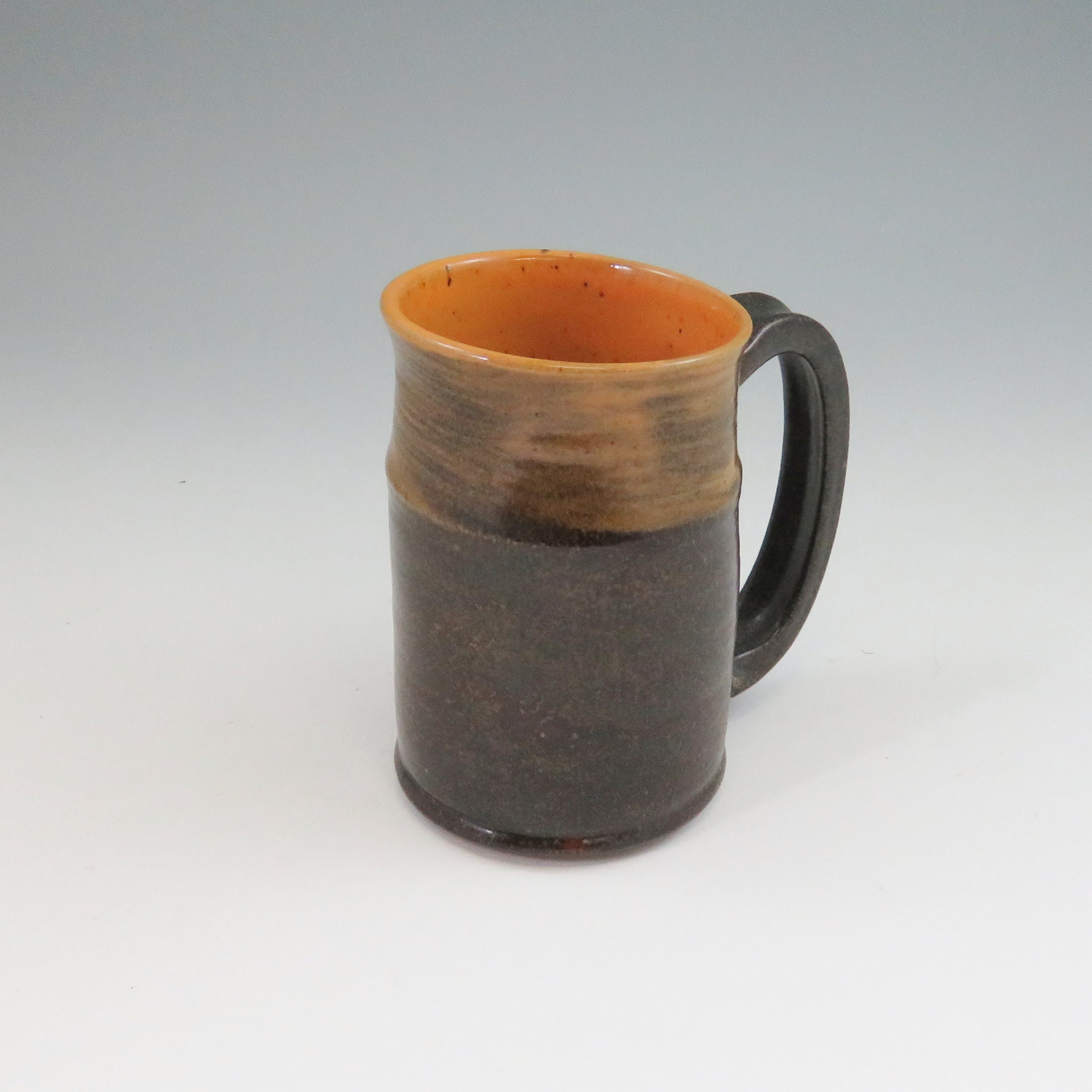 Large Ceramic Pottery Mug,Orange and Brown Pottery beer stein ,Ready to