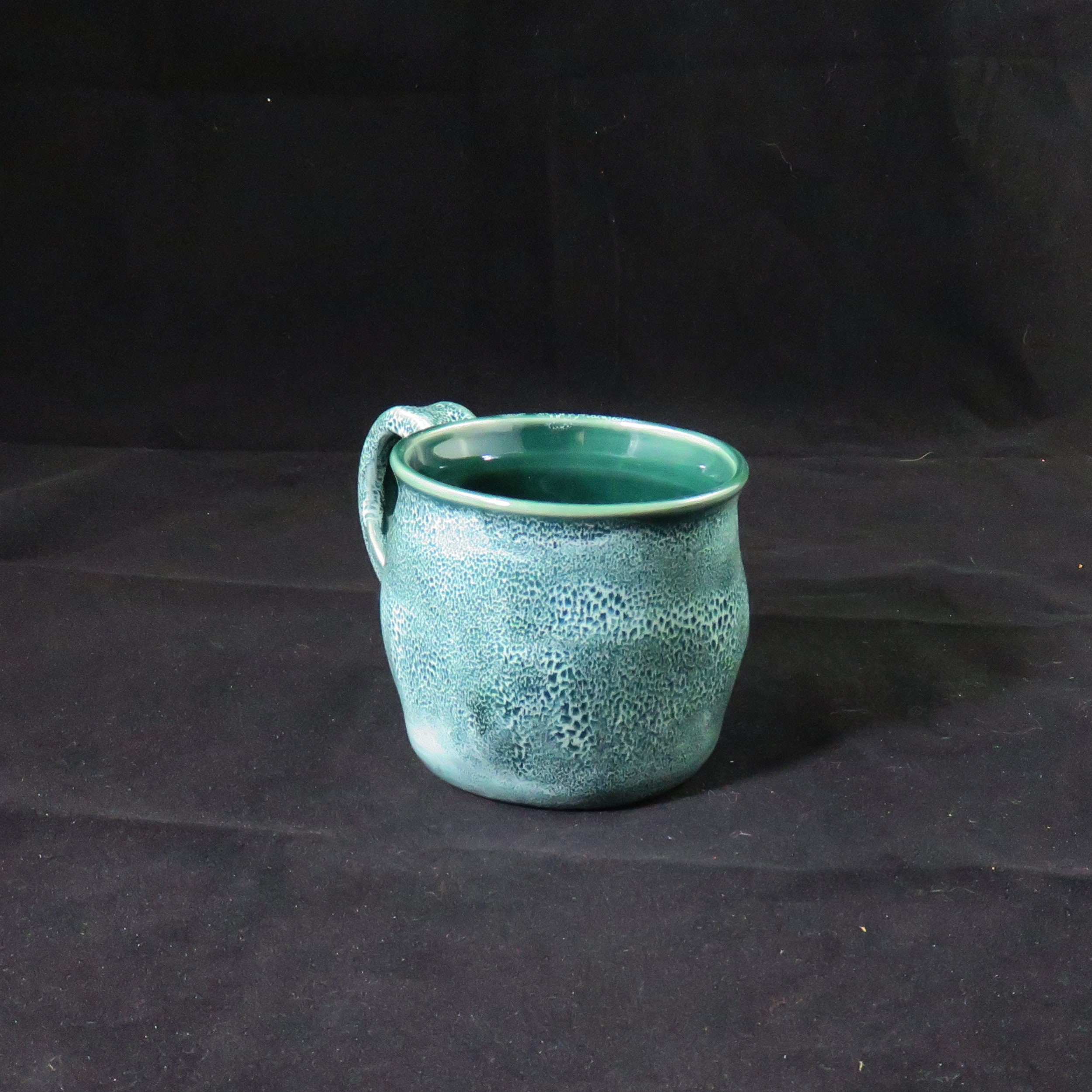 Rounded square mug, green pottery mug, green and white tea mug, ready