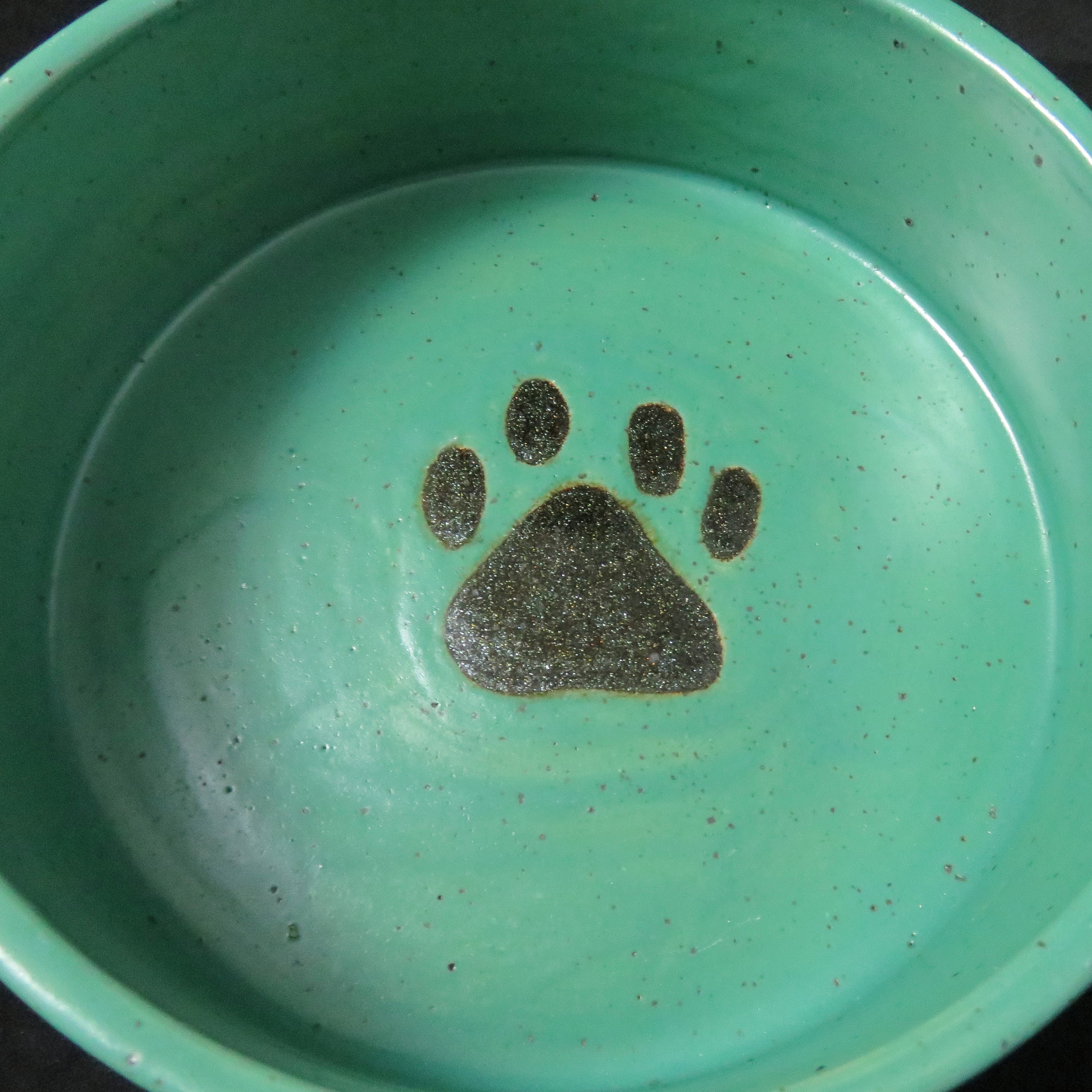 Teal Paw Print Ceramic Pottery Dog Dish Large Dog Bowl Pottery Dog