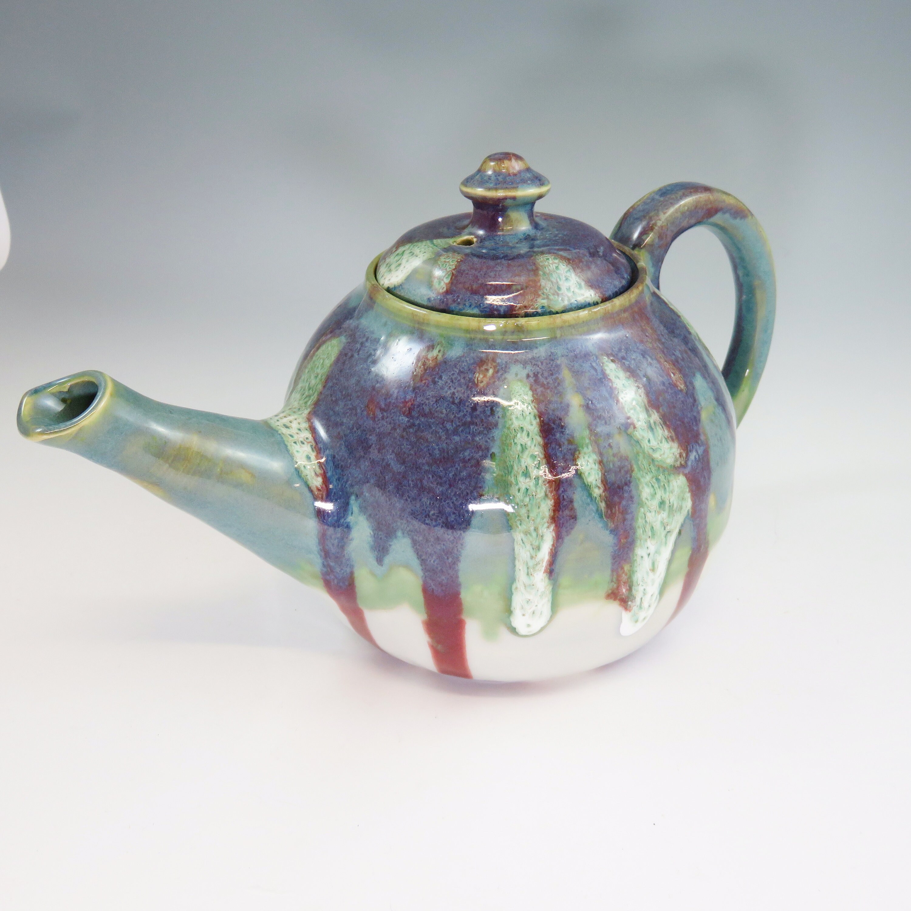 Unique Large pottery teapot,turquoise pottery teapot,multi colored