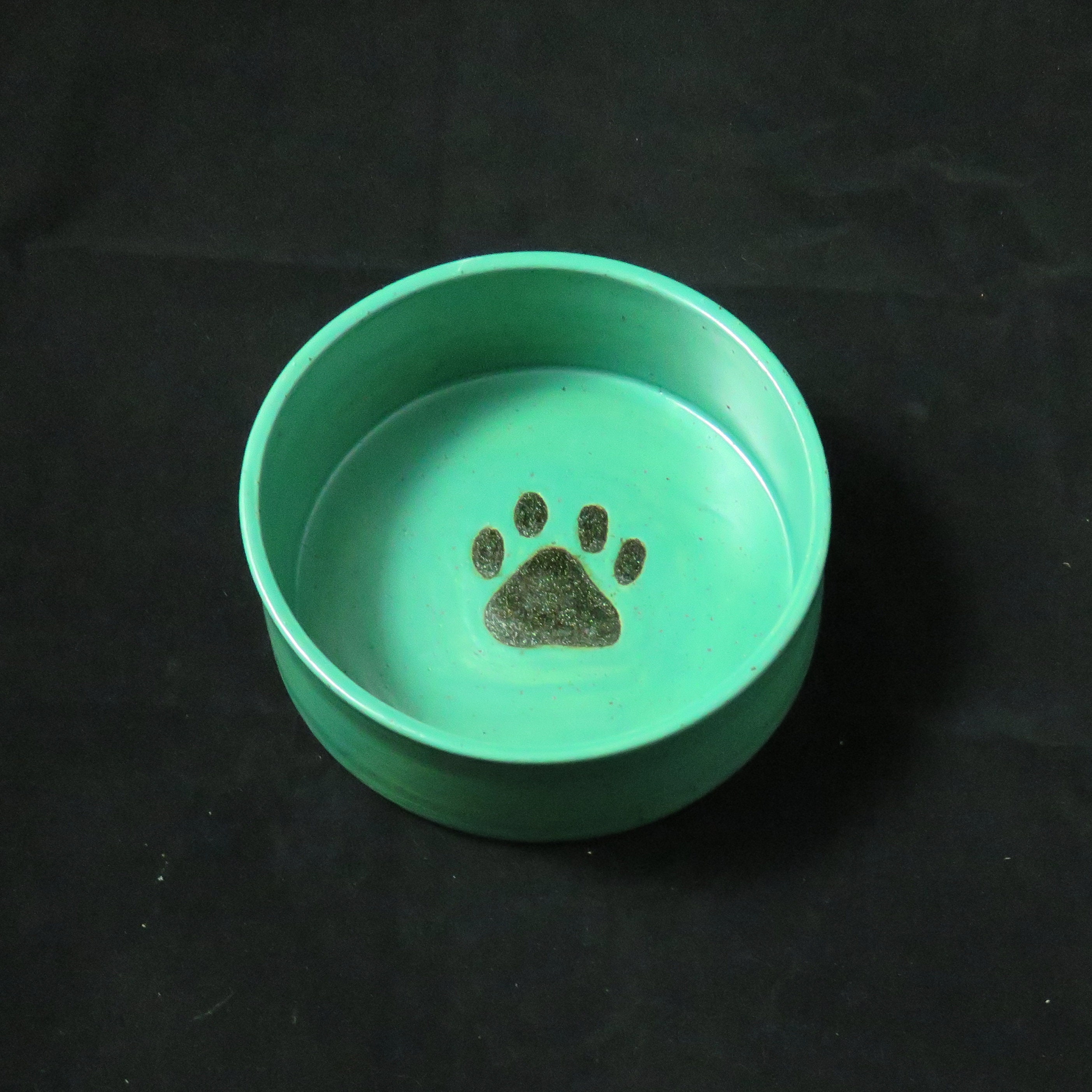Teal Paw Print Ceramic Pottery Dog Dish Large Dog Bowl Pottery Dog