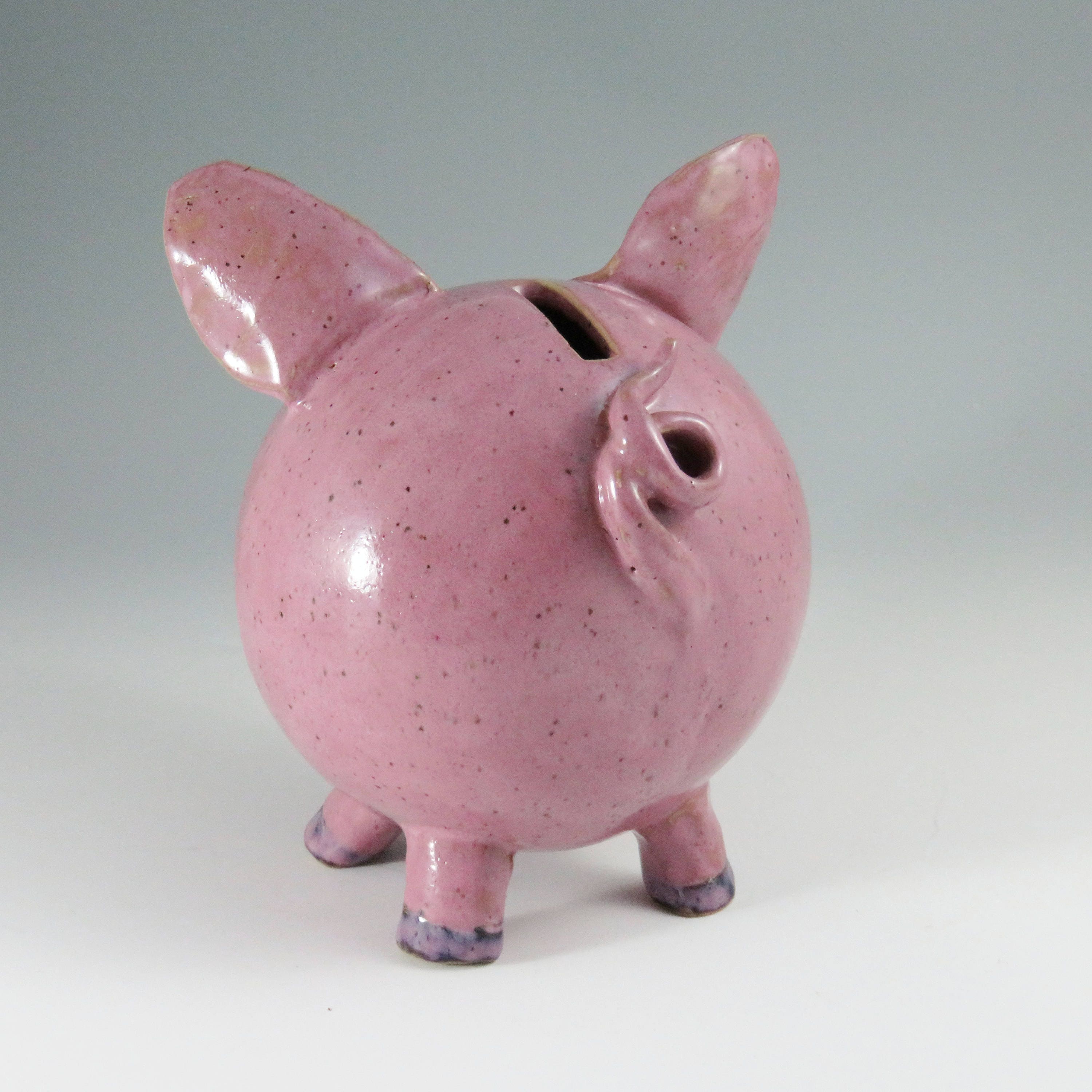 Pink Ceramic Piggy Bank,Unique Coin Bank,Pink Pottery Piggy Bank,Ready