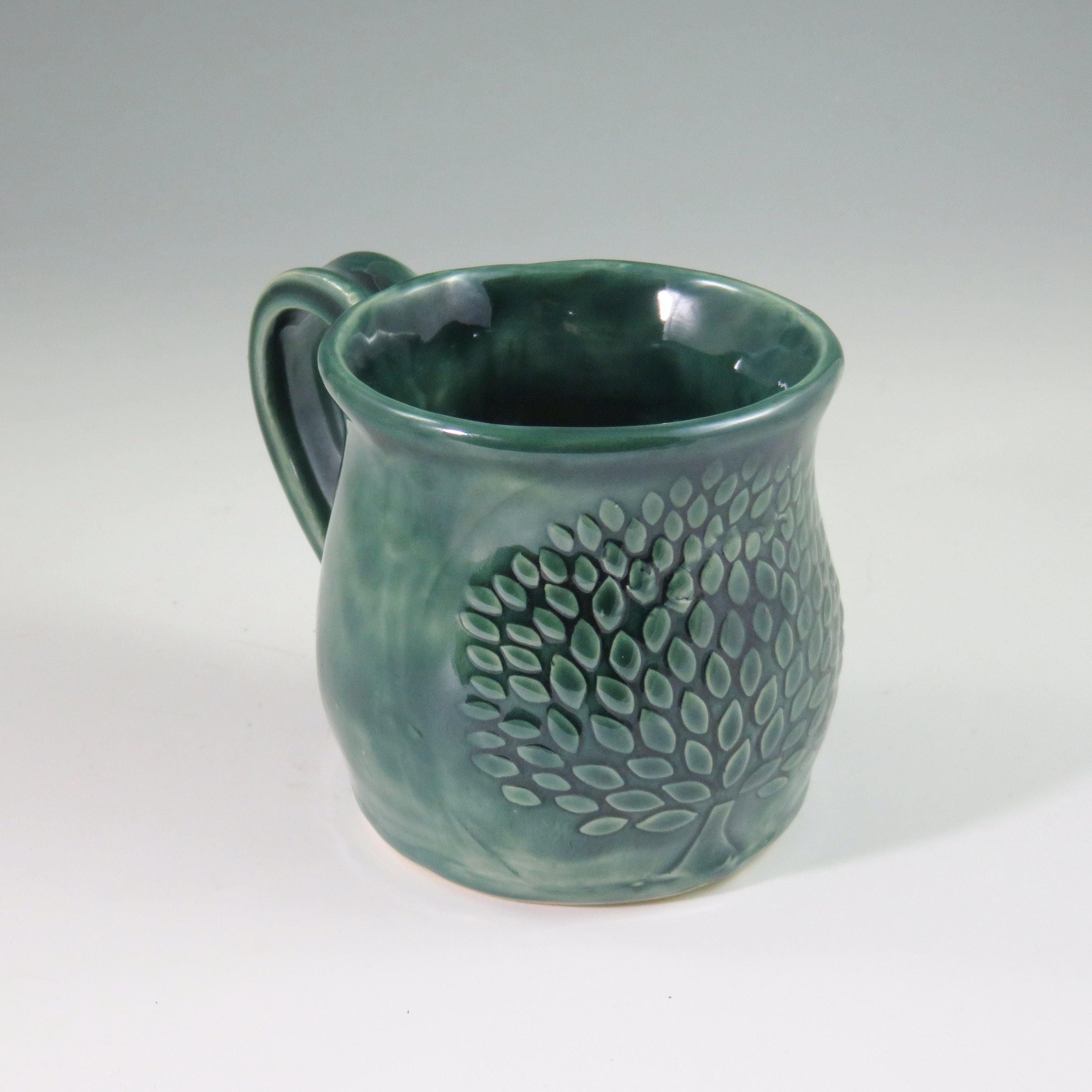 Unique pottery mug,handbuilt ceramic mug,geen ceramic mug,ready to ship
