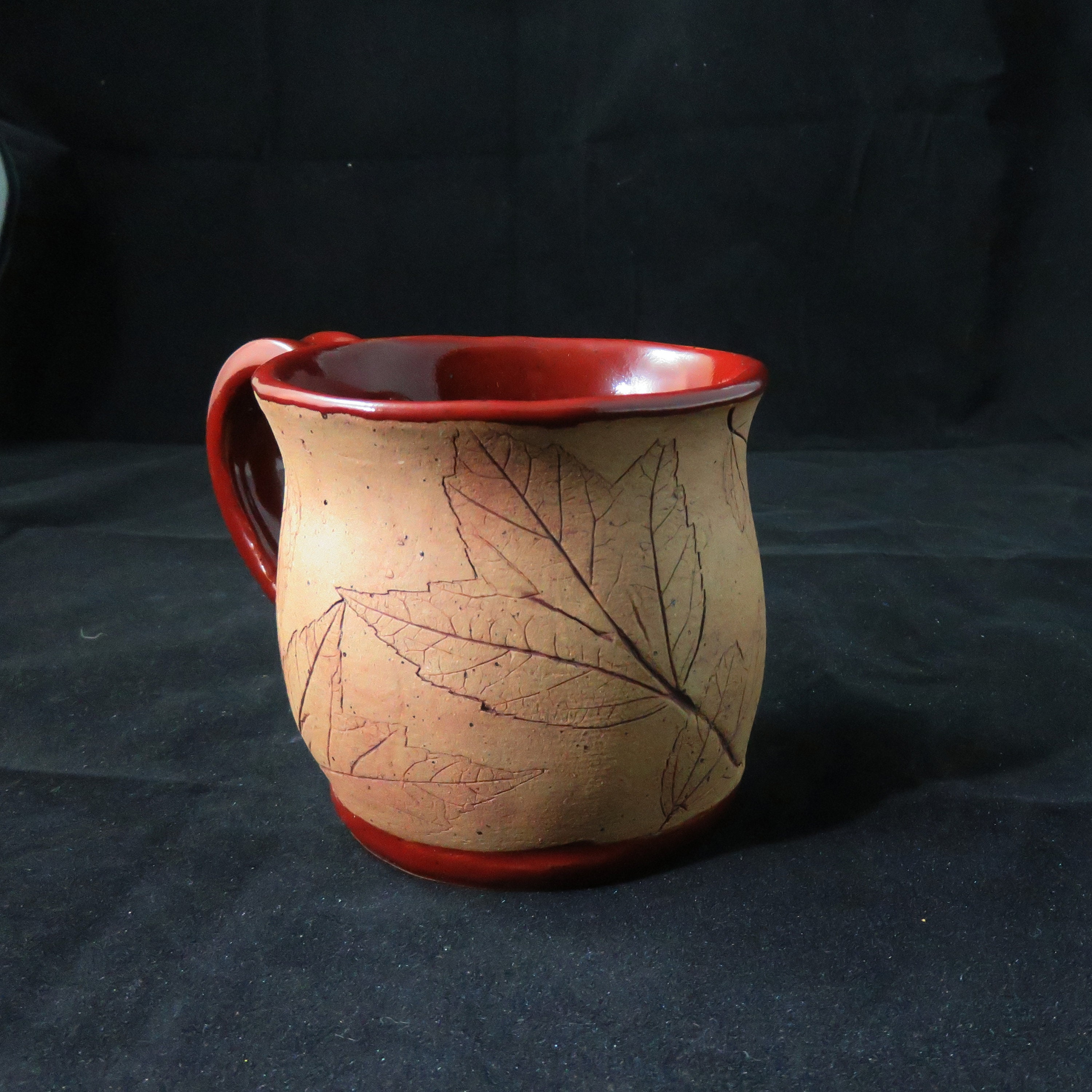 Pottery Mug with Leaf Imprint, Ready to Ship,Ceramic Mug,Leaf Mug,Red
