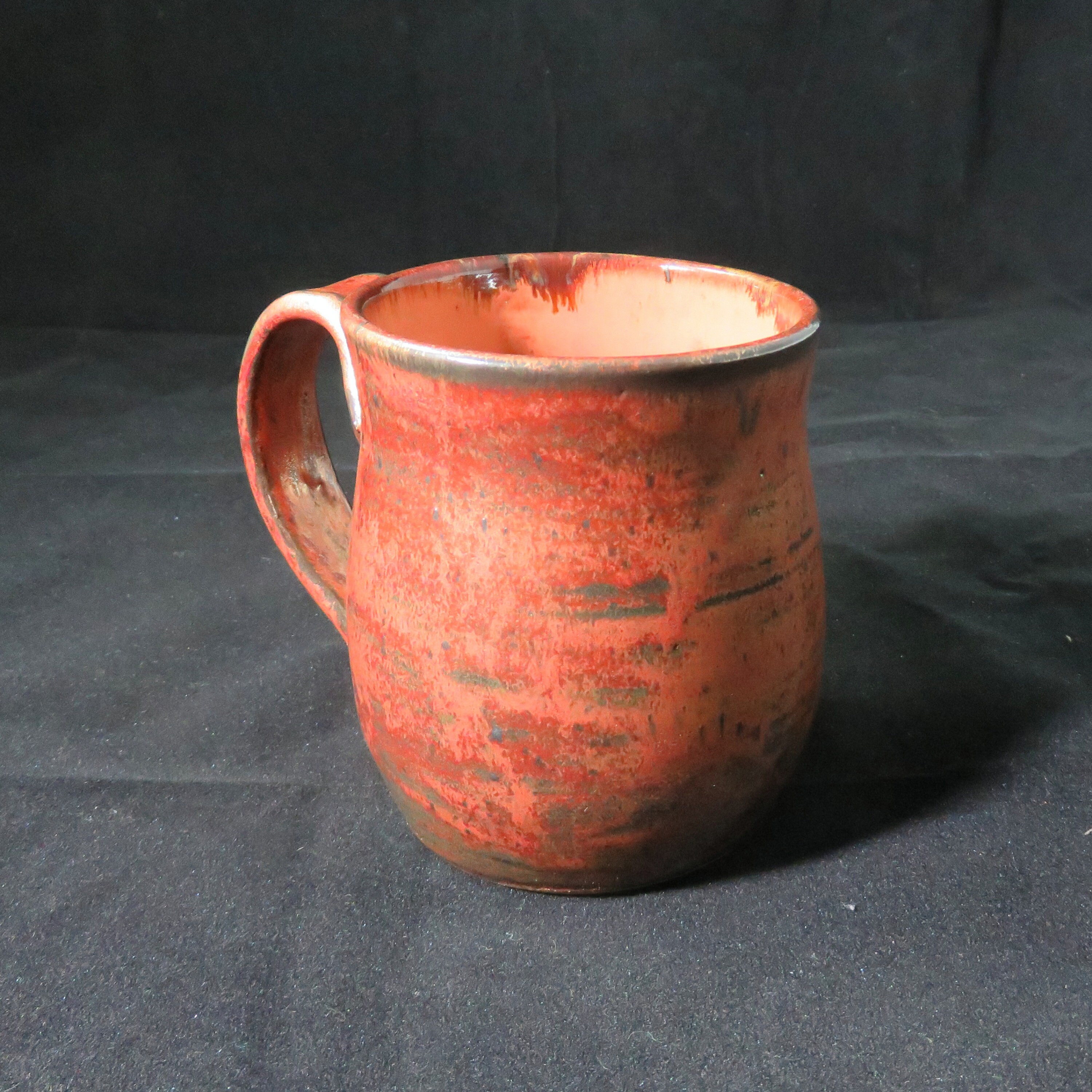 Beautiful Ancient Copper pottery mug with tangelo orange interior