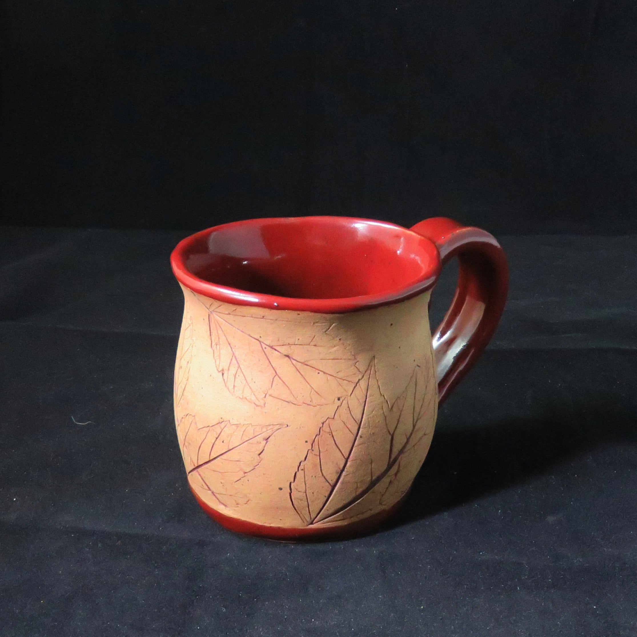Pottery Mug with Leaf Imprint, Ready to Ship,Ceramic Mug,Leaf Mug,Red