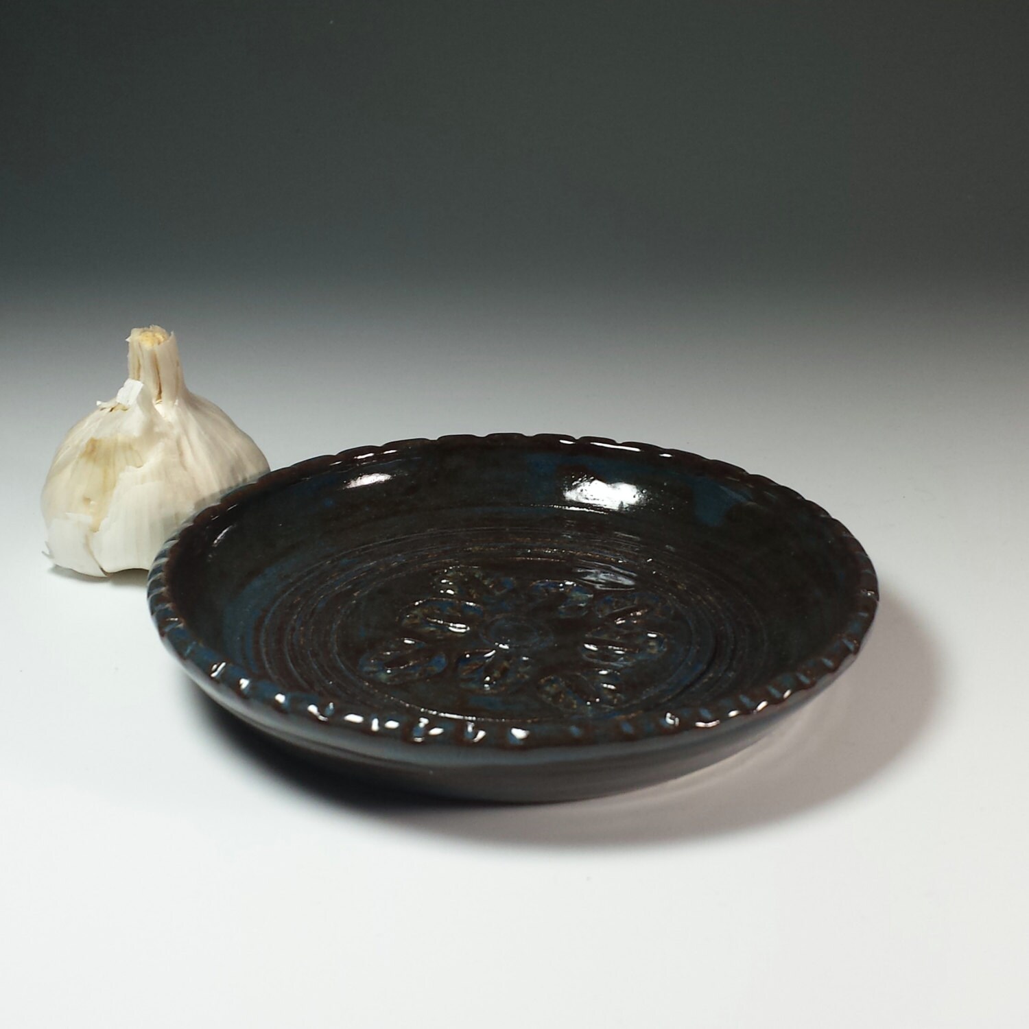 Pottery Garlic Grater Dish,Ceramic Garlic Grater Dish,Blue Garlic Dish