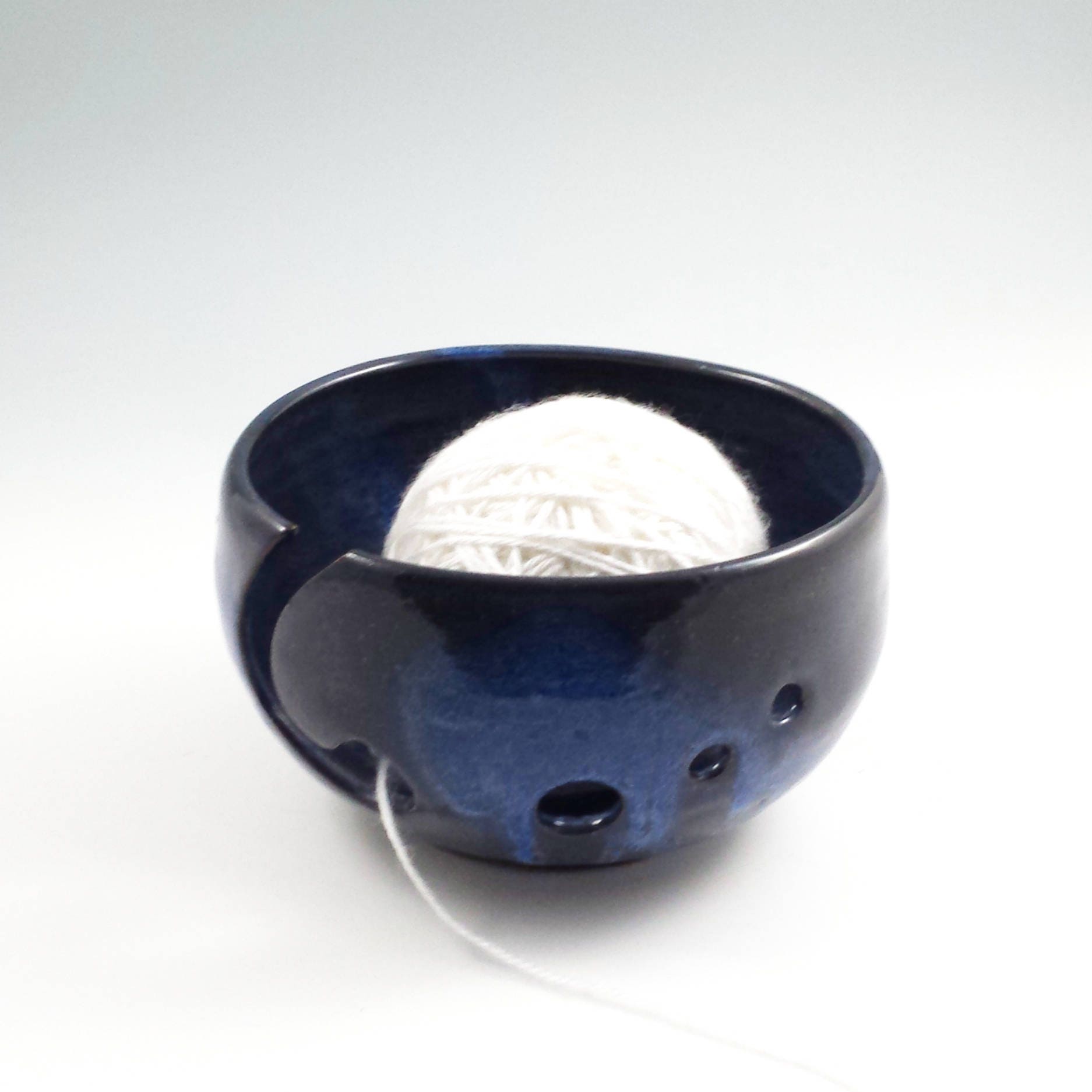Blue on blue Yarn Bowl,Knitting Bowl, Yarn Keeper,Pottery Yarn Bowl