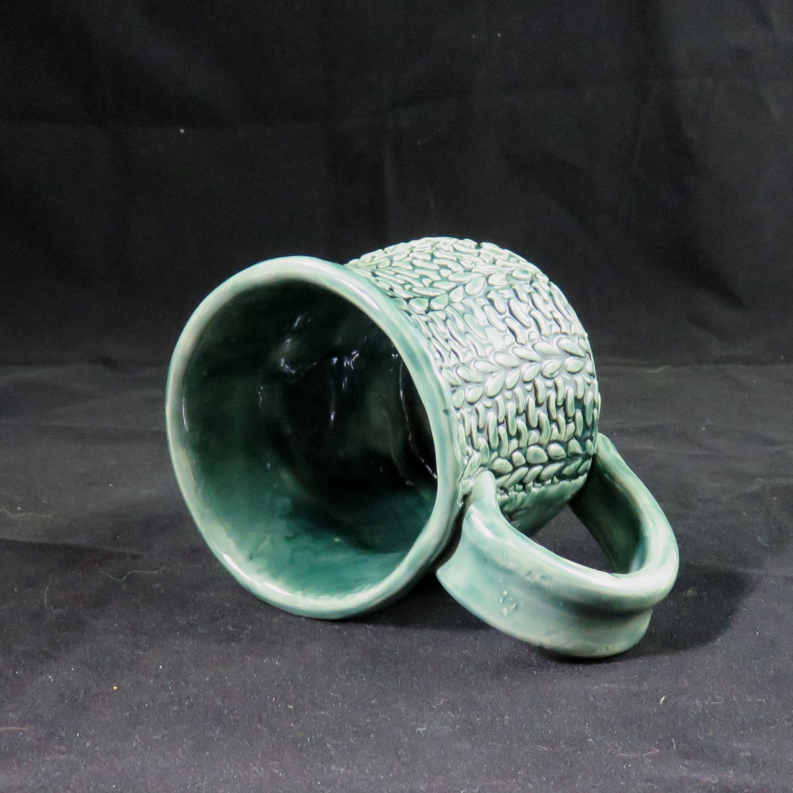Unique pottery mug,handbuilt ceramic mug,green ceramic mug,ready to