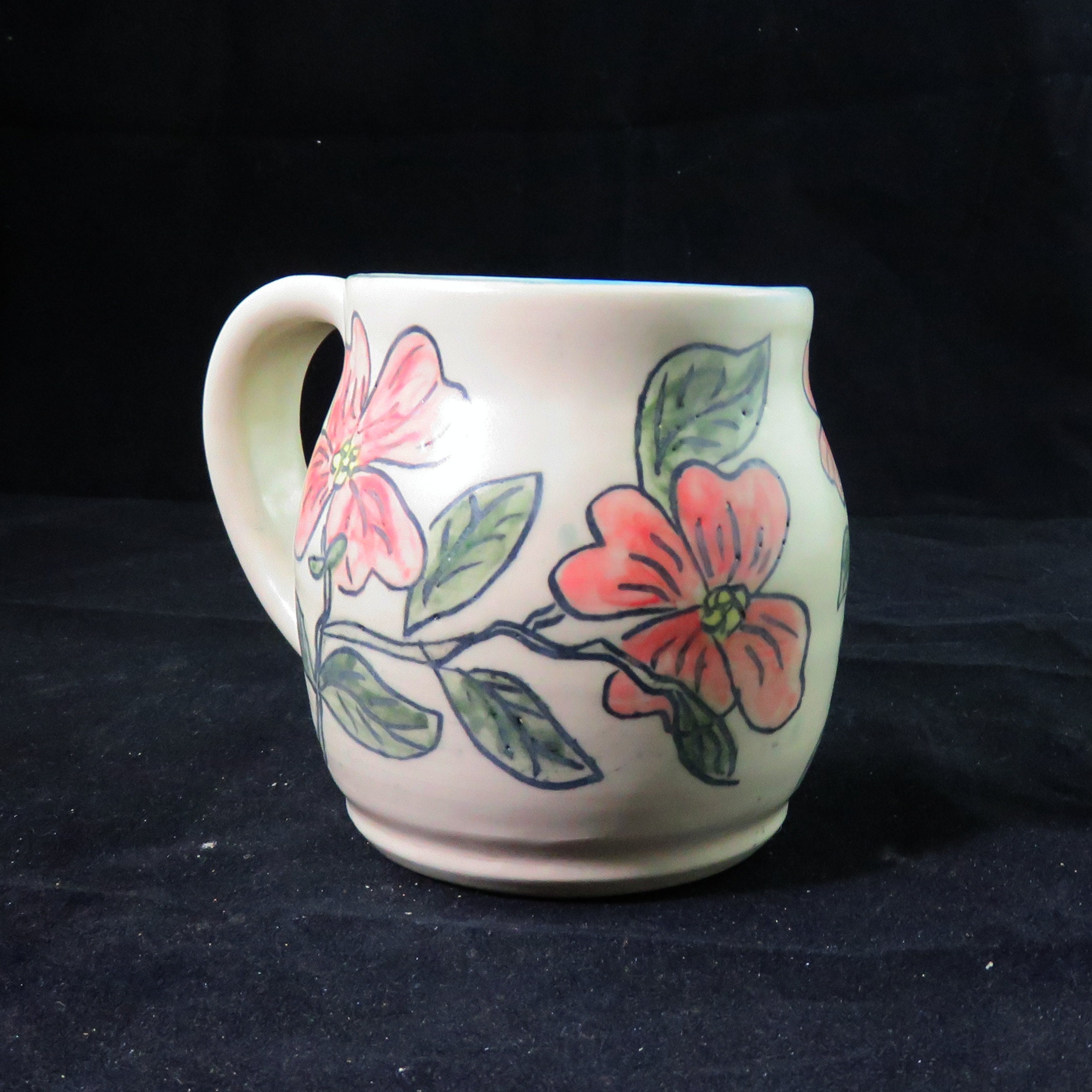 Pink Floral Ceramic Pottery Coffee Mug Flower Coffee Mug Flower Mug