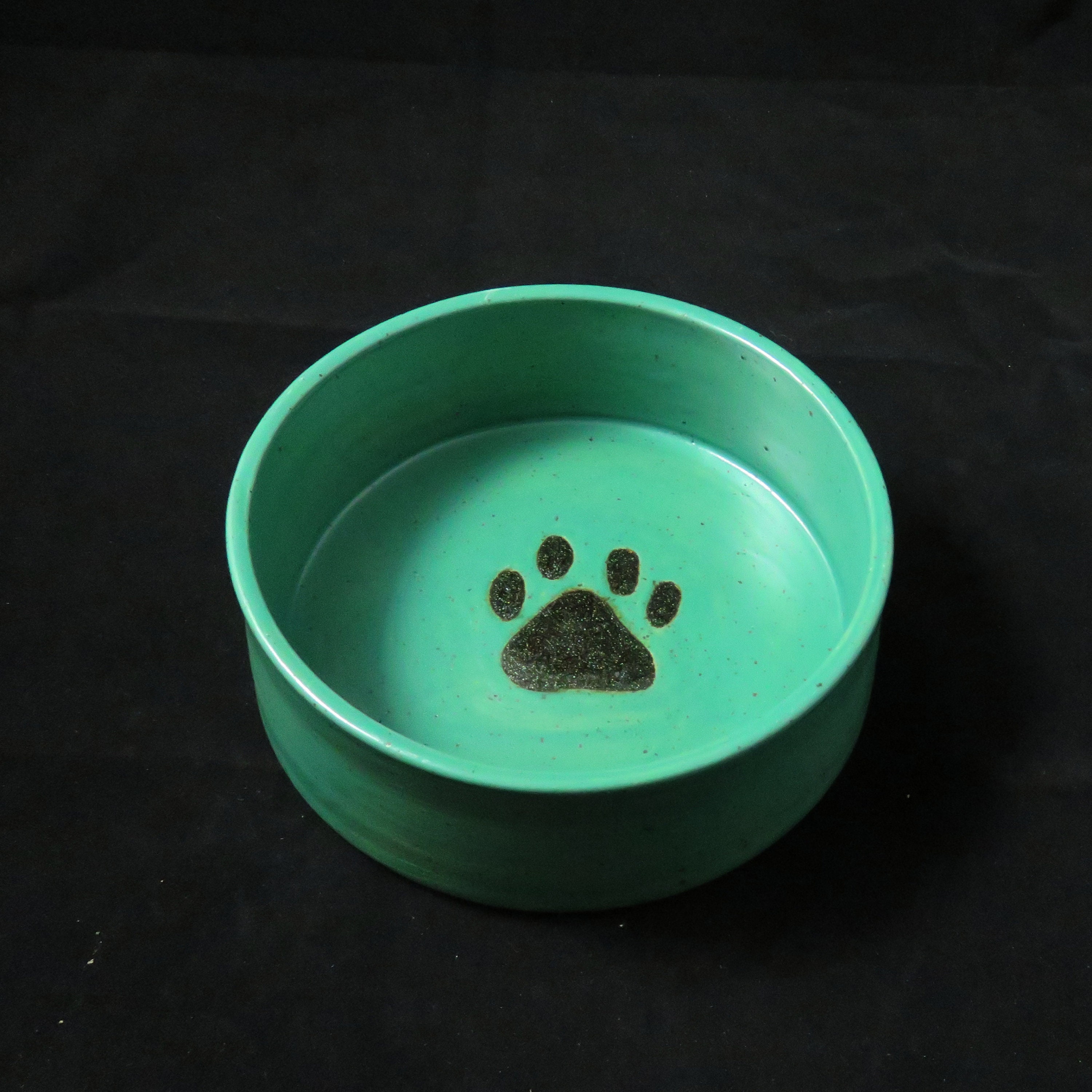 Teal Paw Print Ceramic Pottery Dog Dish Large Dog Bowl Pottery Dog