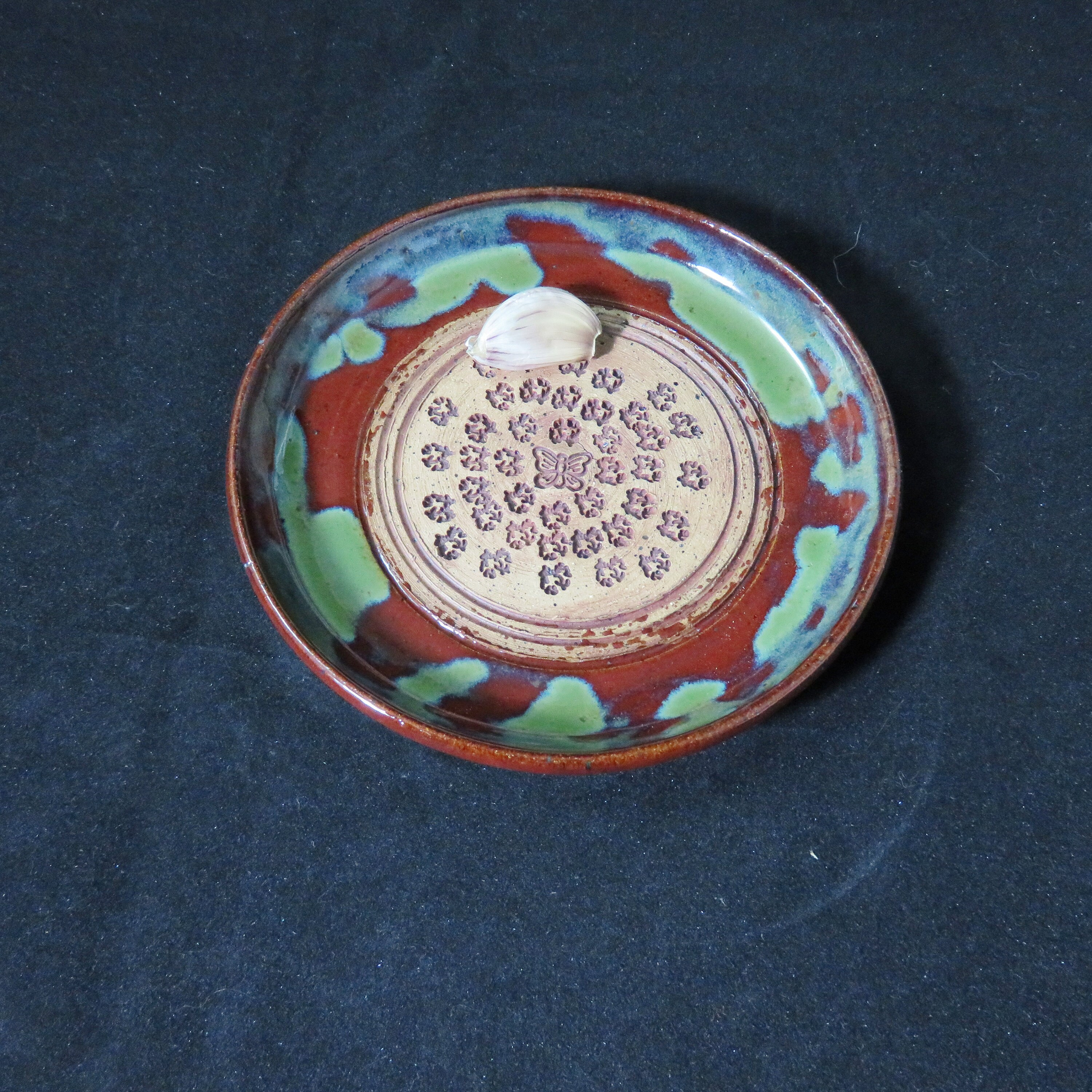 Pottery Garlic Grater,Ceramic Garlic Grater,green and red Garlic Dish,Ready To Ship,Red Pottery