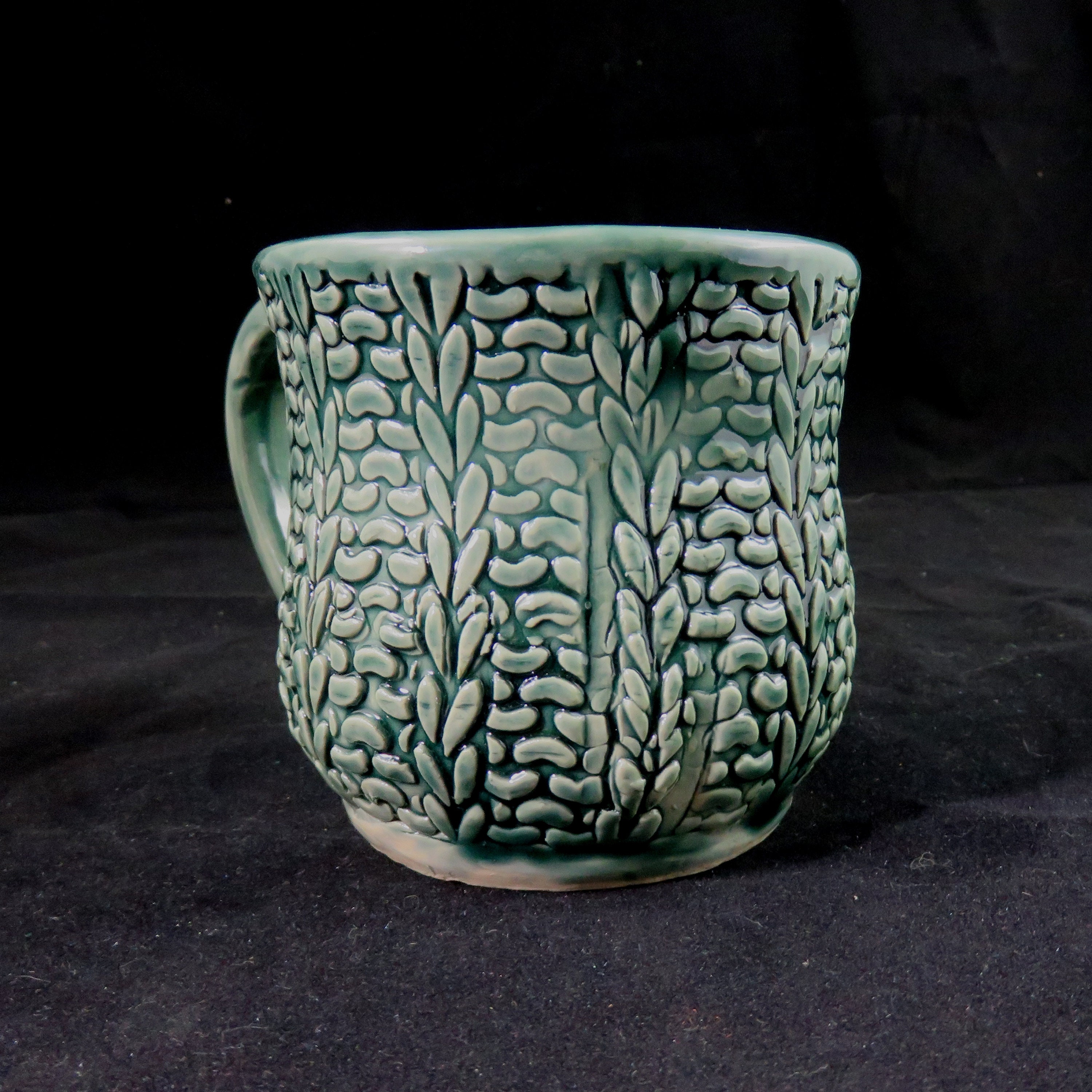 Unique pottery mug,handbuilt ceramic mug,green ceramic mug,ready to