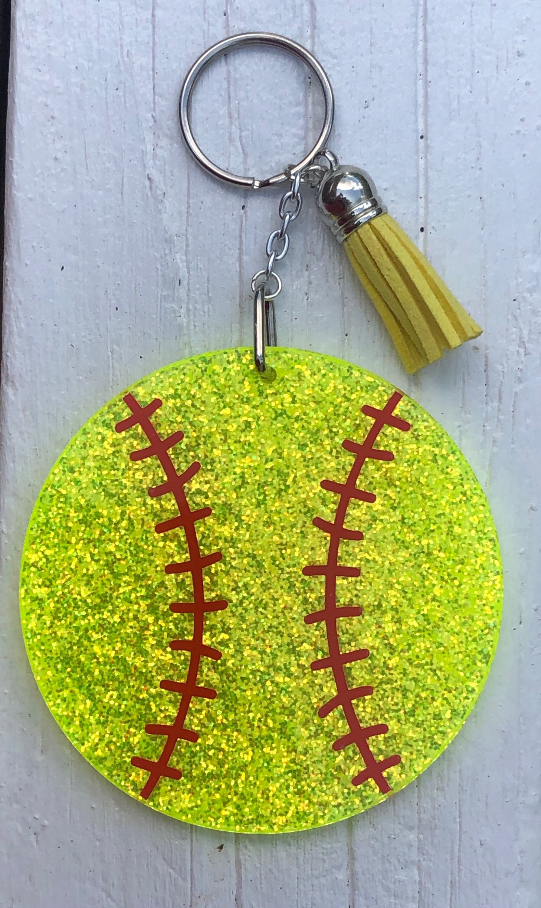 Softball keychain Sports keychain Glitter keychain Baseball Etsy