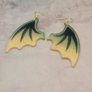 Dragon wing earrings- black, green, and gold