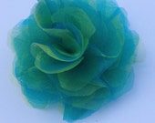 Teal and Lime Green Organza Fabric Flower Hair Clip, Hair Accessory, Organza Flowers, Women's Hair Accessory, Baby Headbands, Fairy