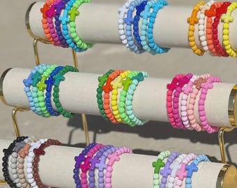 Set di 5 braccialetti con croce e perline, braccialetto della fede, cristiano, braccialetto dell'amicizia, braccialetto della gentilezza, braccialetto di Gesù, set di braccialetti di incoraggiamento e fede