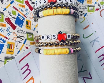SET PERSONALIZZATO in argento 18 carati o placcato oro, braccialetto per insegnanti per il ritorno a scuola, regalo per insegnanti, regalo di ringraziamento per insegnanti, braccialetto a forma di matita