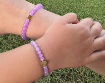 Braccialetti coordinati Mini and Me, Mamma e figlia, Braccialetto per il ritorno a scuola, Set di braccialetti coordinati madre-figlia, Braccialetto a cuore per l'asilo
