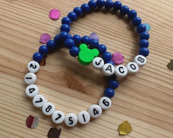 Braccialetto personalizzato con nome di Topolino, braccialetto Disney World, viaggio a Disney, braccialetto con numero di telefono, braccialetto coordinato mamma e figlia.