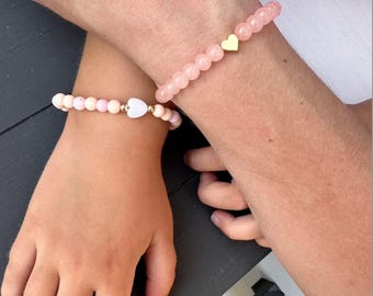 Braccialetti coordinati Mini and Me, Mamma e figlia, Braccialetto per il ritorno a scuola, Set di braccialetti coordinati madre-figlia, Braccialetto a cuore per l'asilo