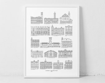 Montreal's Fire Stations / 18x24 Poster / A selection of 16 architecture worthy fire stations, current and ancient (frame not included)