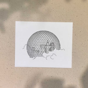 Biosphere / 5x7 or 8x10in / Illustration printed on recycled cardboard / Darvee's Montreal Icons / BW Unisex Minimalist Art Print image 1