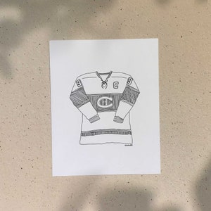 Canadien Hockey / 5x7 or 8x10in / Illustration printed on recycled cardboard / Darvee's Montreal Icons / B+W Unisex Minimalist Art Print