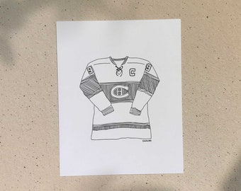 Canadien Hockey / 5x7 or 8x10in / Illustration printed on recycled cardboard / Darvee's Montreal Icons / B+W Unisex Minimalist Art Print