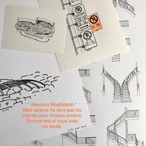 May include: A black and white illustration of a staircase with a curved design. The text *Attention Mix&Match* Mes cartons ne sont pas les m&ecirc;mes pour chaque produit. &Eacute;crivez-moi si vous avez un doute. 21/50 sour 2010 is written below the illustration.