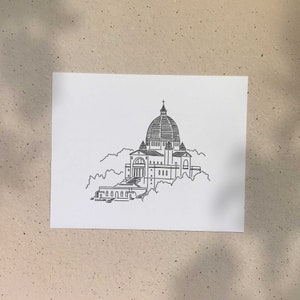 Saint Joseph’s Oratory / 5x7 or 8x10in / Illustration printed on recycled cardboard / Darvee's Montreal Icons / B+W Minimalist Art Print
