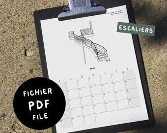 STAIRS / 2024 Calendar - Digital PDF 8.5x11 - Black&White - Get it now, Print it, Use it!