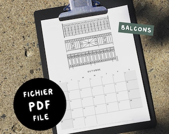 BALCONIES / 2024 Calendar - Digital PDF 8.5x11 *BONUS 5x7 format as well* - Black&White - Get it now, Print it, Use it!