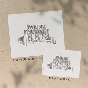 Farine Five Roses / 5x7 or 8x10in / Illustration printed on recycled cardboard / Darvee's Montreal icons / BW Unisex Minimalist Art Print image 2