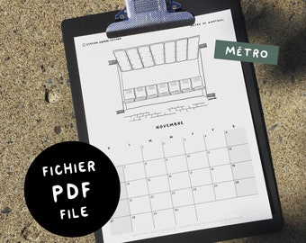 MÉTRO / 2024 Calendar - Digital PDF 8.5x11 - Black&White - Get it now, Print it, Use it!