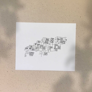 Habitat 67 / 5x7 or 8x10in / Illustration printed on recycled cardboard / Darvee's Montreal Icons / B+W Unisex Minimalist Art Print