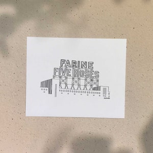 Farine Five Roses / 5x7 or 8x10in / Illustration printed on recycled cardboard / Darvee's Montreal icons / BW Unisex Minimalist Art Print image 1