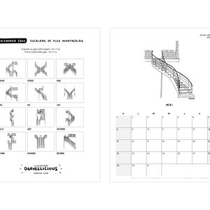 STAIRS / 2024 Calendar Digital PDF 8.5x11 Black&White Get it now, Print it, Use it image 2