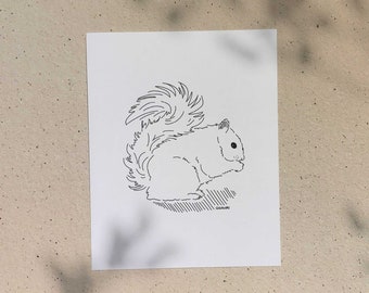 Squirrel / 5x7 or 8x10in / Illustration printed on recycled cardboard / Darvee's Montreal Icons / B+W Unisex Minimalist Art Print
