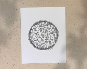 Poutine / 5x7 or 8x10in / Illustration printed on recycled cardboard / Darvee's Montreal Icons / B+W Unisex Minimalist Art Print